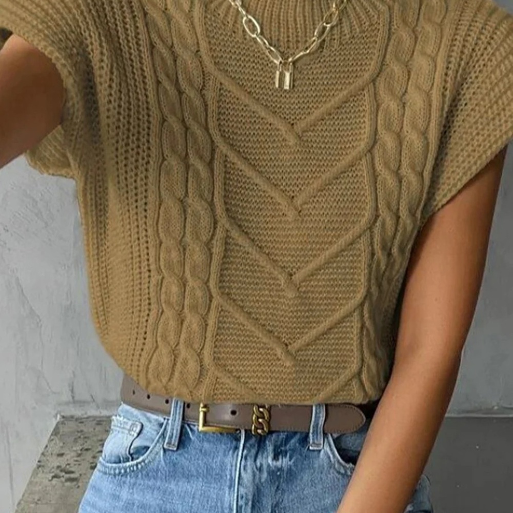 Tan Cable Knit Sweater Vest